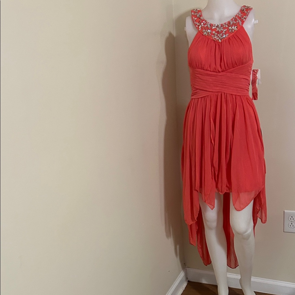 My Michelle Coral High Low Dress with Embellished Neckline - Picture 3 of 5
